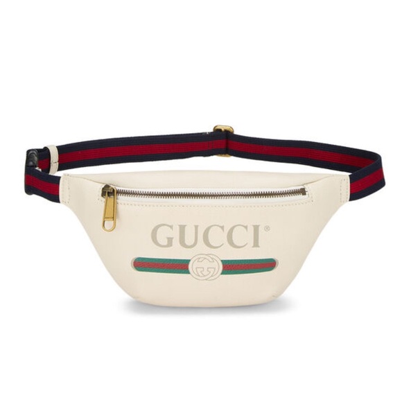 Gucci Handbags - Gucci Cream Leather Belt Bag with Red and Green Web Stripe